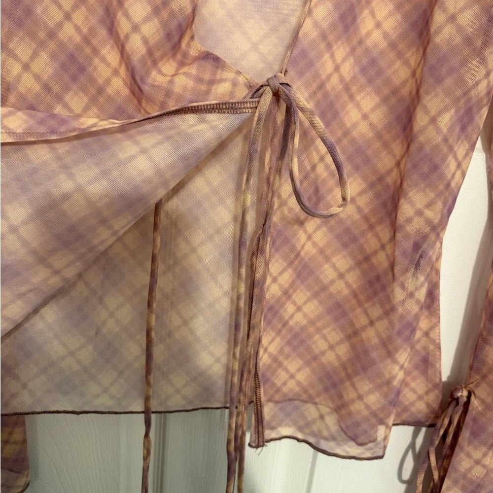 Zara TULLE Plaid Long Sleeve Top - Picture 5 of 6